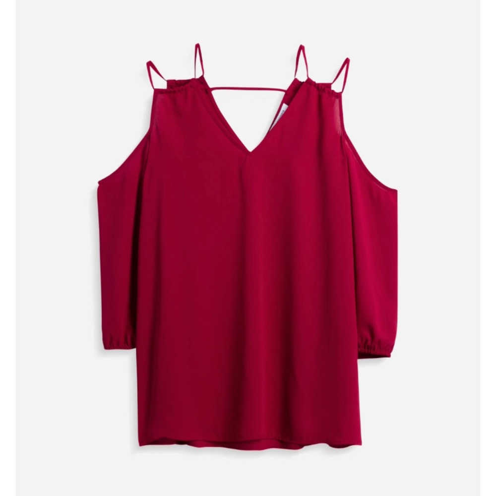 COLLECTIVE CONCEPTS Glenice Cold Shoulder Blouse XS | Burgundy NEW!
